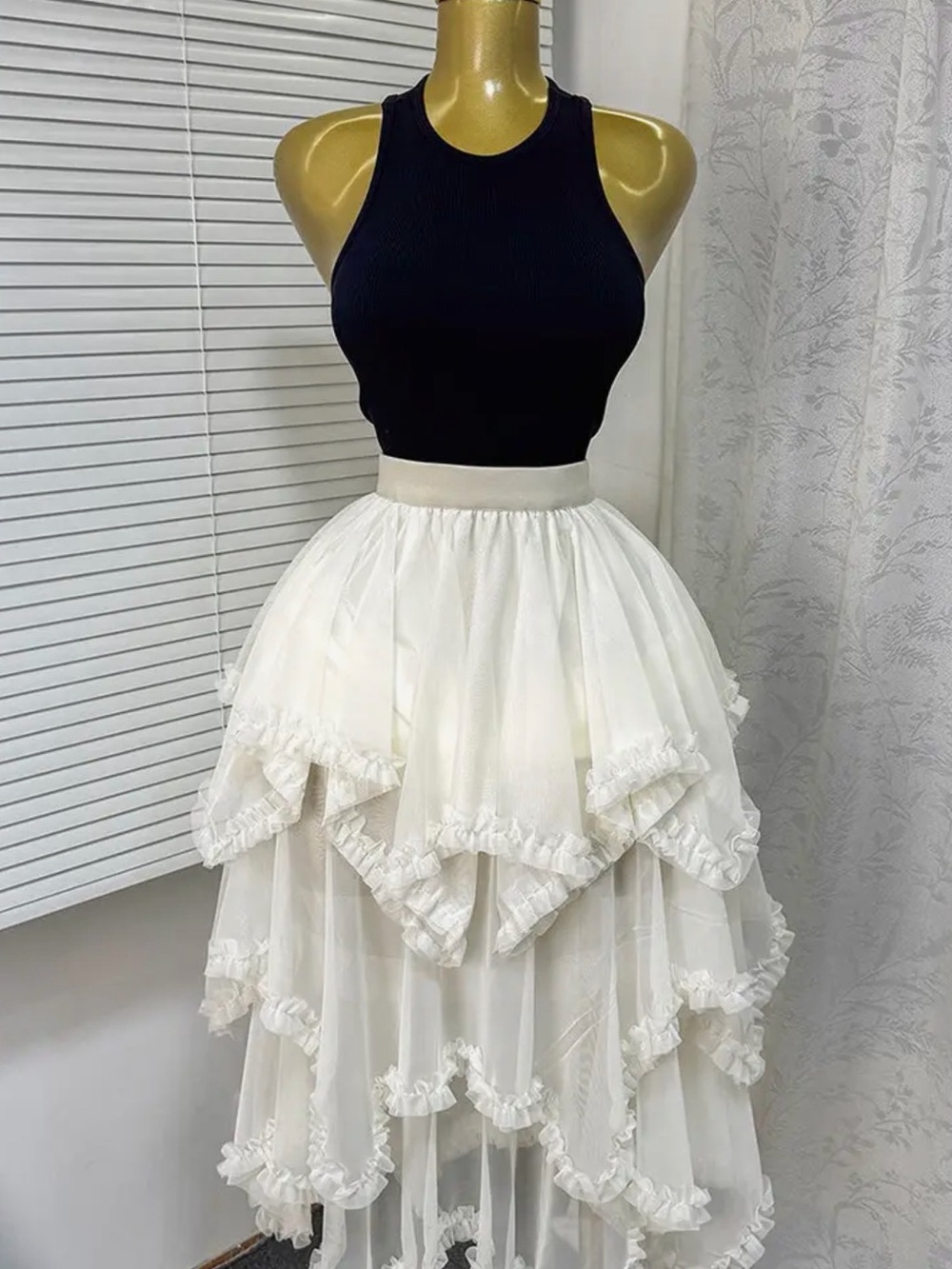 Tiered Ruffle White Midi Skirt
